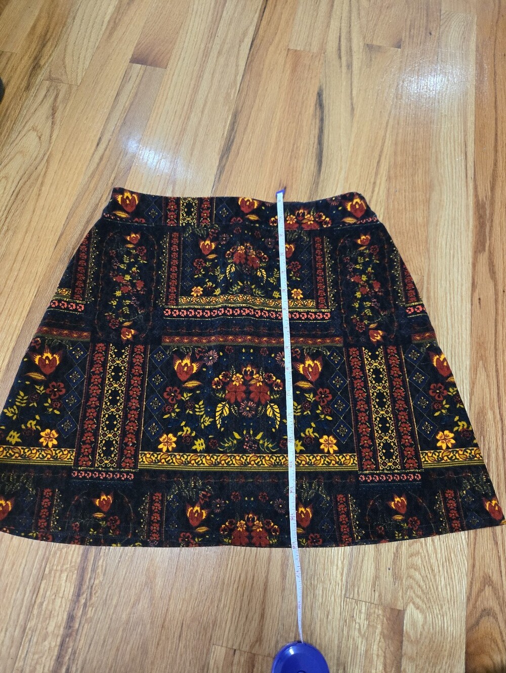 Floral Patterned Boho Mini Skirt in Black, Red and Yellow - Picture 5 of 6